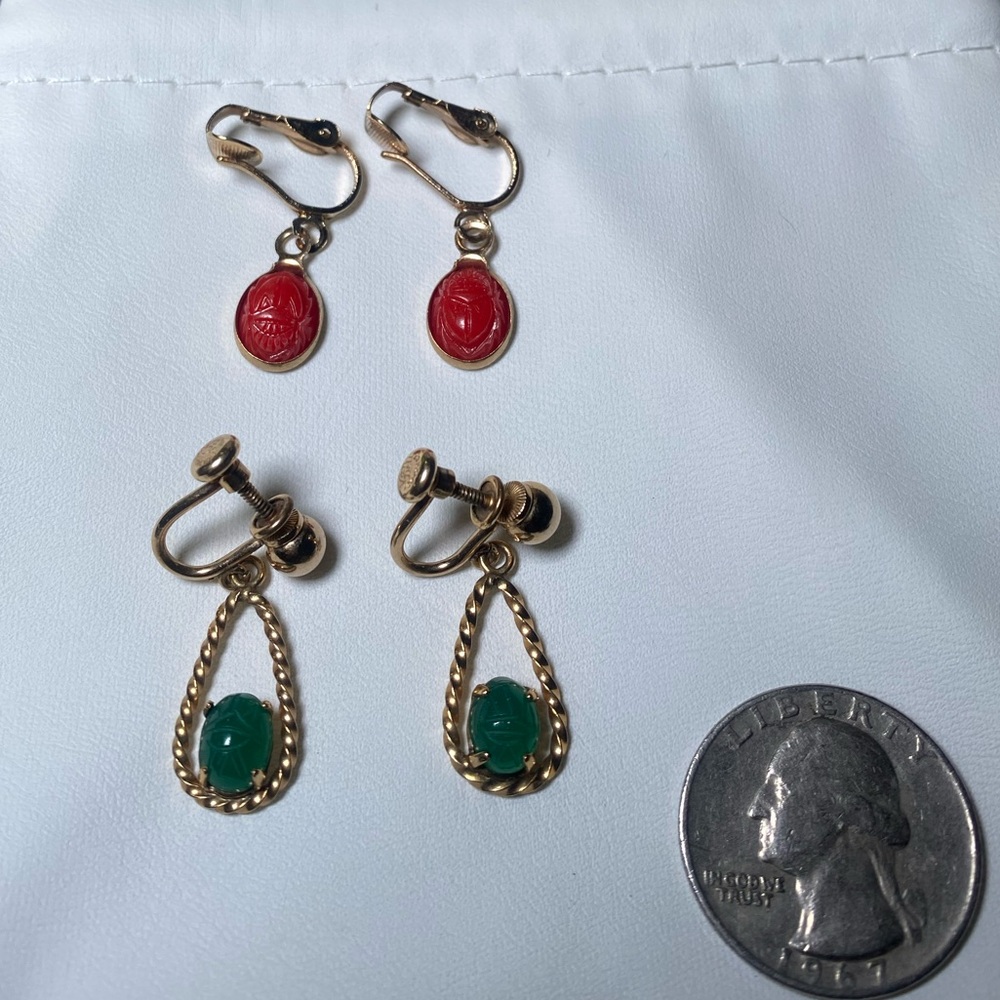 Vintage Van Dell Scarab Earrings - Picture 3 of 7